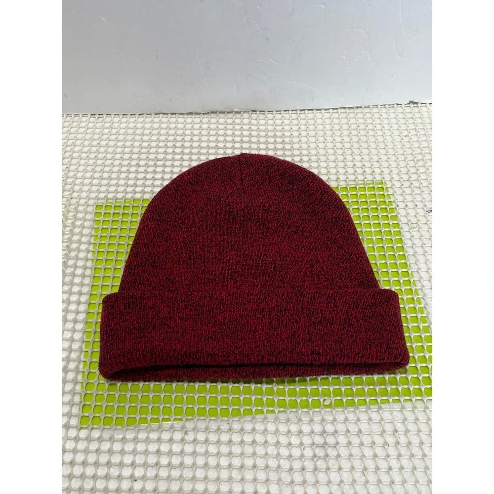 Carhartt Knit Cuffed Beanie Hat Burgundy Red Heather Marl Logo Patch EUC